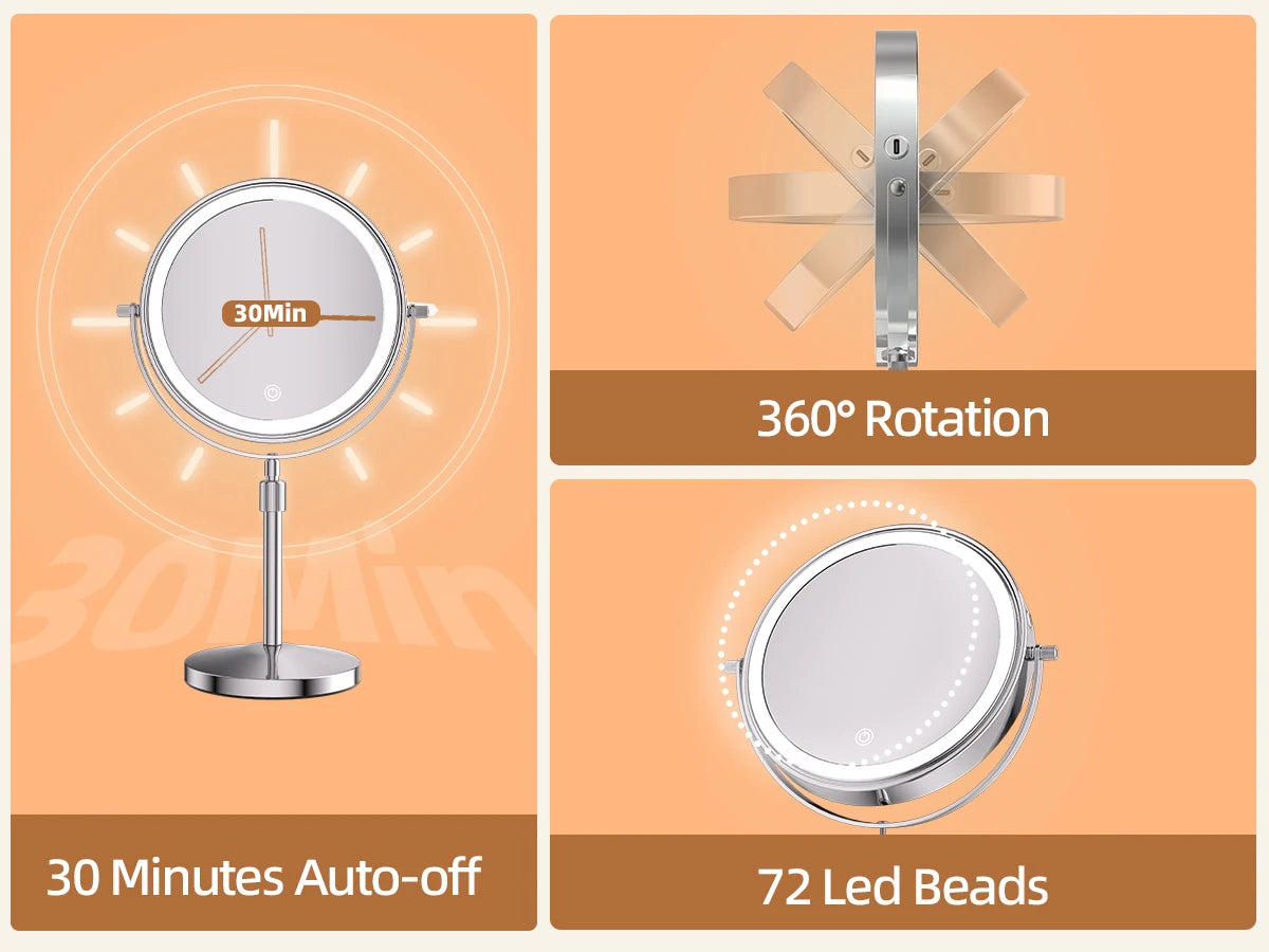 8 Inch Makeup Mirror With Light Lamp 10X Magnification 3 Color Lights,Adjustable Brightness Height Standing Cosmetic Mirror