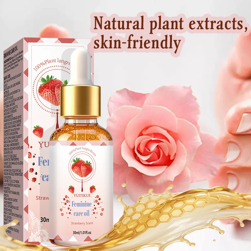 YUITIKUE Strawberry Scent Feminine Care Oil 30ml 100% Natural Plant Extract Gentle Private Area Moisturizing Balancing Body Oil