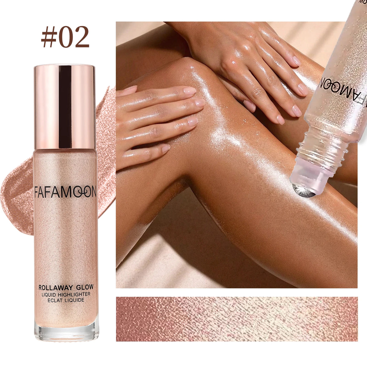 Pearlescent Glitter Roller Ball Shimmer Oil Lasting Shine Gold Bronze Contour Brighten for Face Body Sparkle Liquid Highlighter