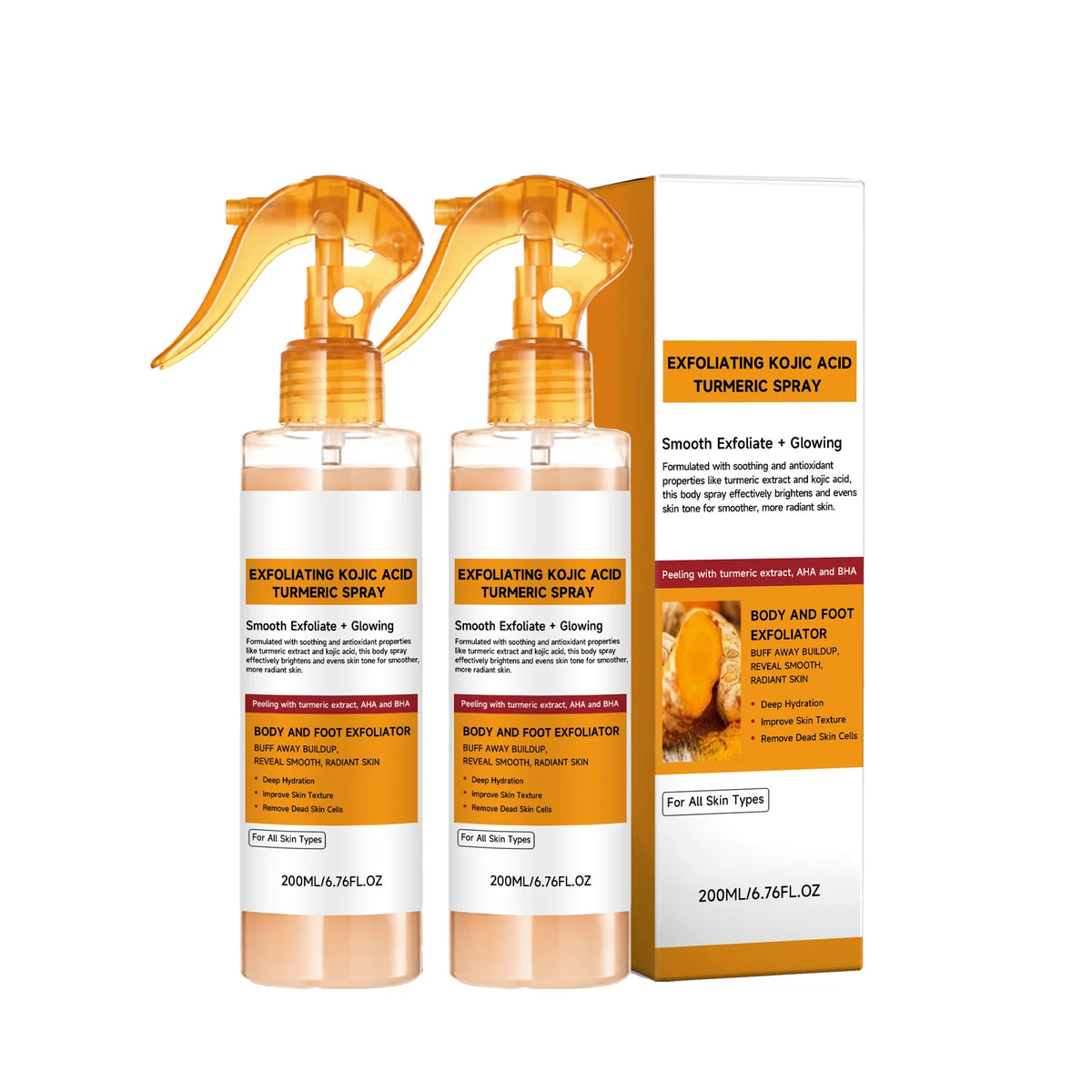 Exfoliating Kojic Acid Turmeric Spray and Serum Skin Care Set Gentle Exfoliation Improve Dull Tone Smooth Brightening Kit