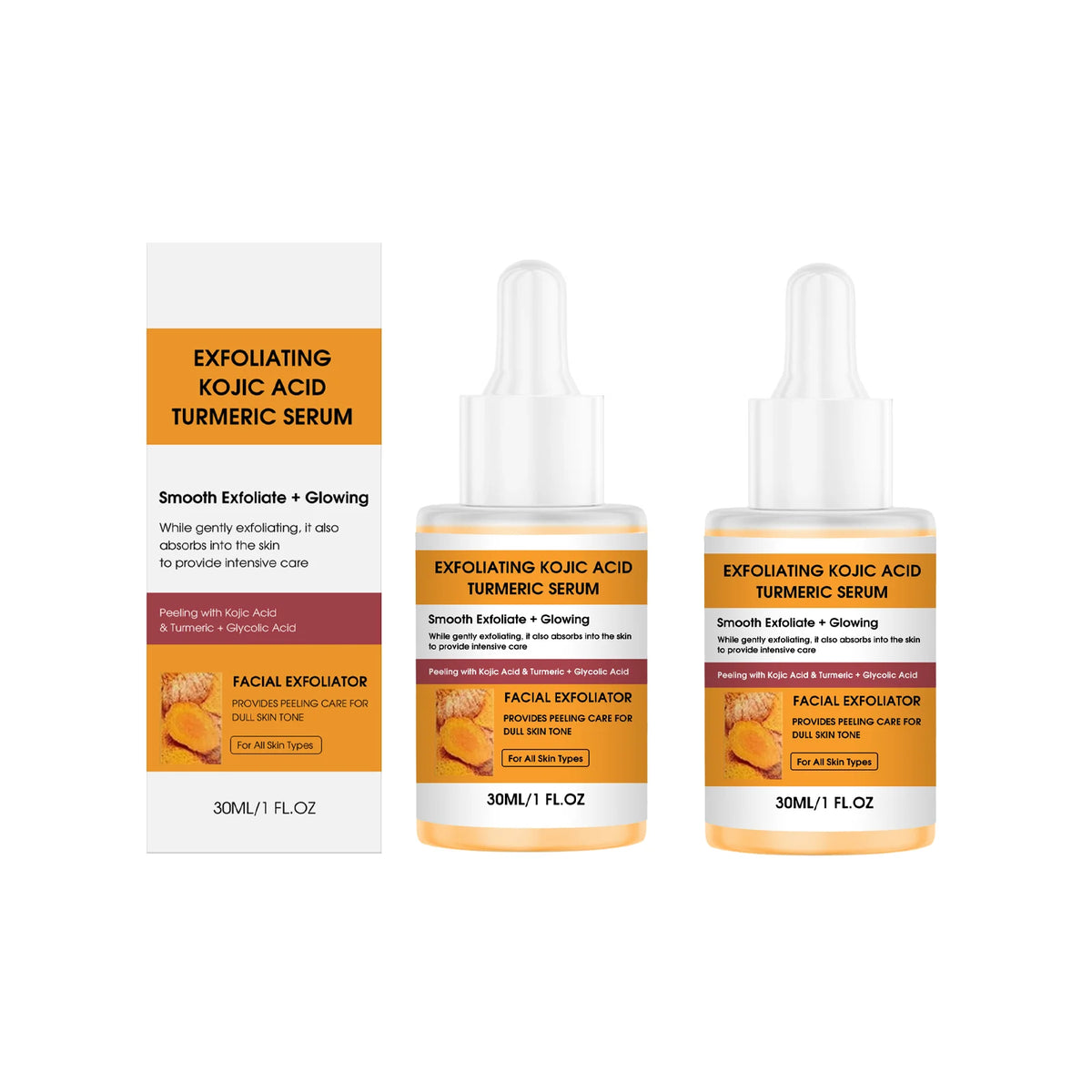 Exfoliating Kojic Acid Turmeric Spray and Serum Skin Care Set Gentle Exfoliation Improve Dull Tone Smooth Brightening Kit