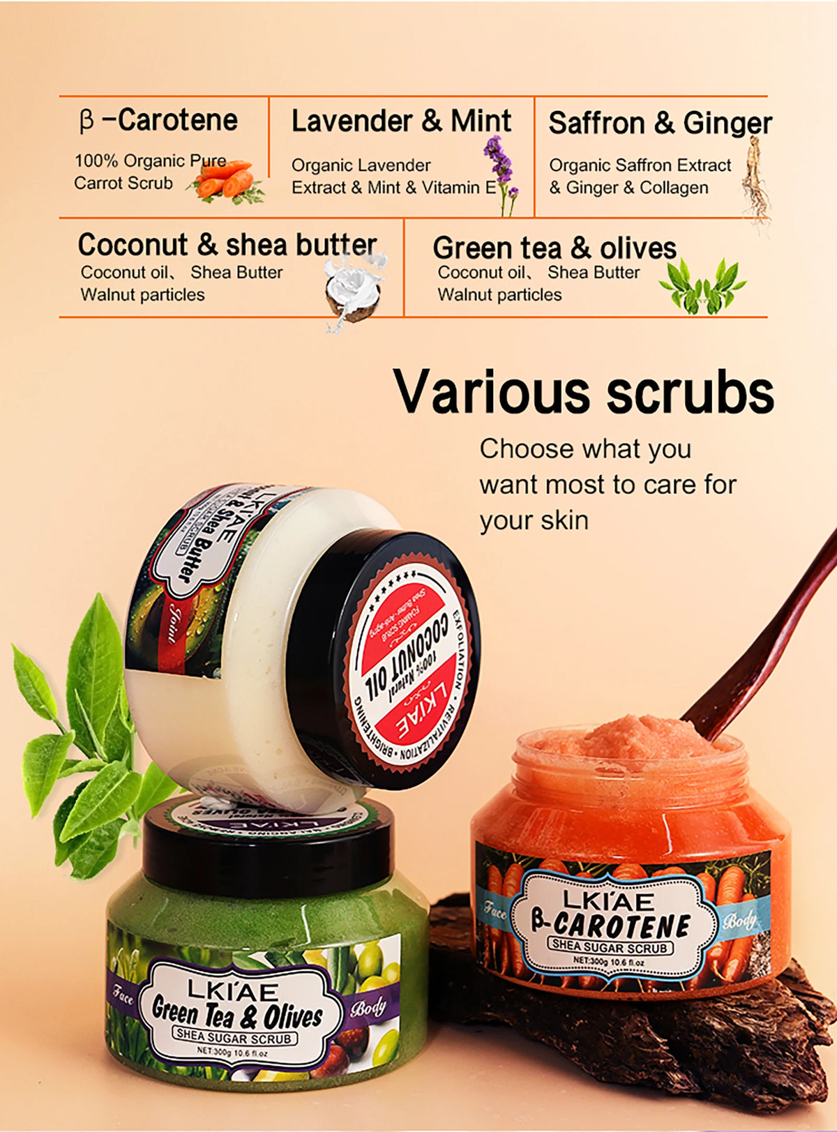 LKIAE Exfoliating Body Scrub for Women, Brightening, Soften Rough Elbows, Knees, Body Polish for Even Tone Glowing Skin, 300ml