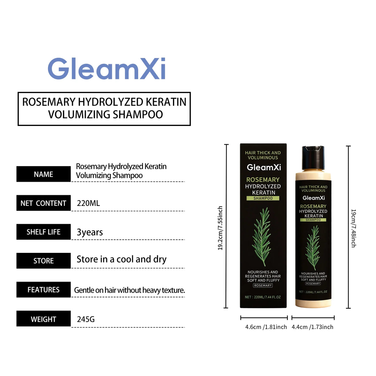 Rosemary Keratin Volumizing Shampoo 220ML Deep Nourishing Hair Care Repair Damage Boost Fullness Smooth Frizz Control Daily Use