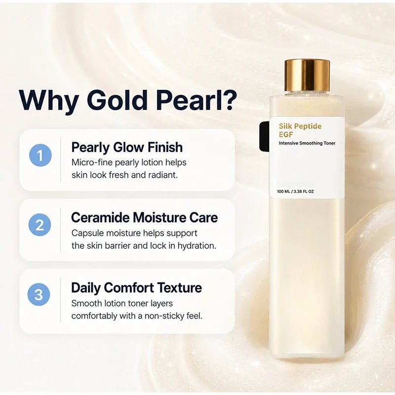 Silk Peptide EGF Facial Toner Gold Particle Smoothing Essence Water Deep Hydration Moisturizing Face Liquid Daily Korea Skincare