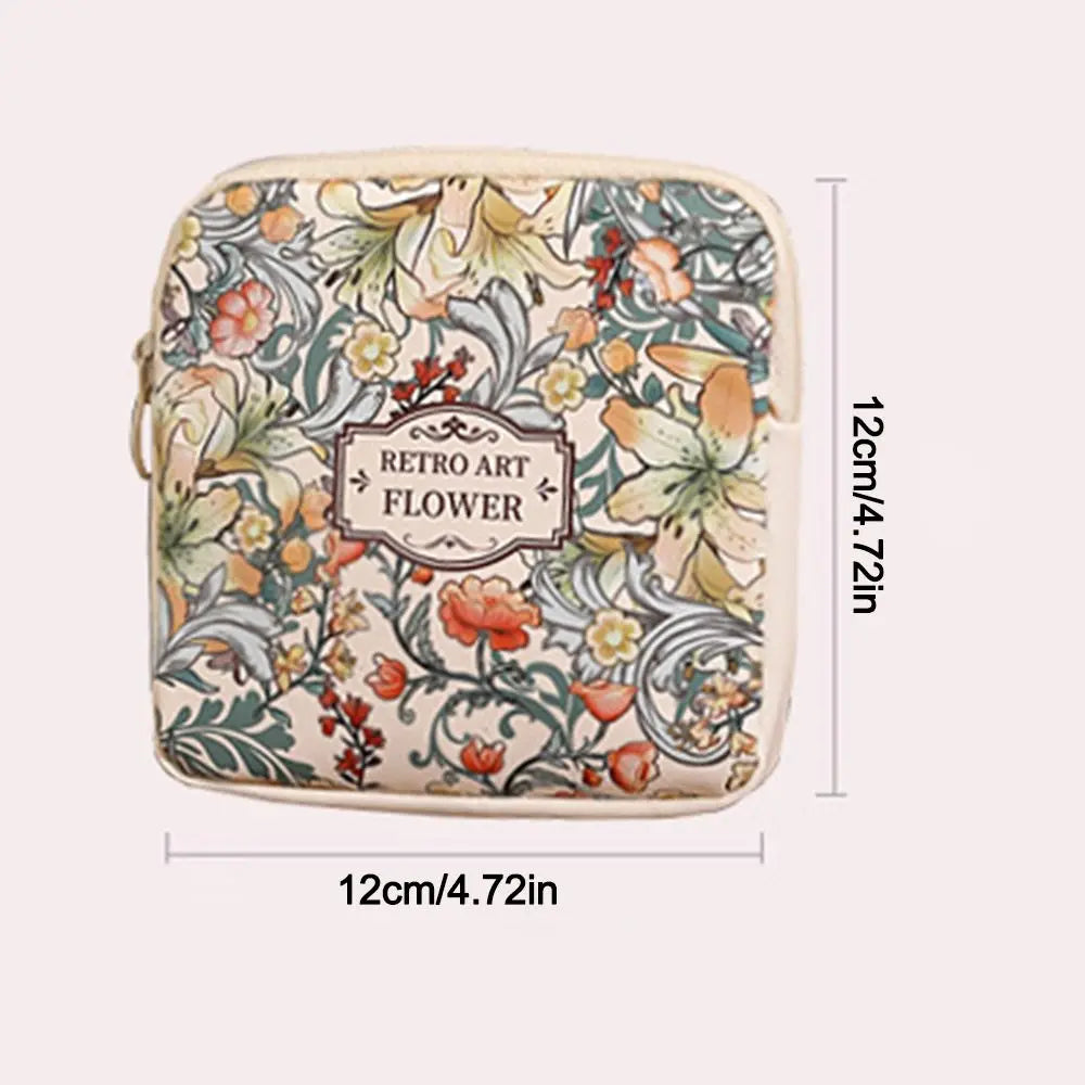 Creative PVC Sanitary Pads Bag Fashion Floral Print Large Capacity Multipurpose Coin Purse Portable Cosmetic Storage Bag