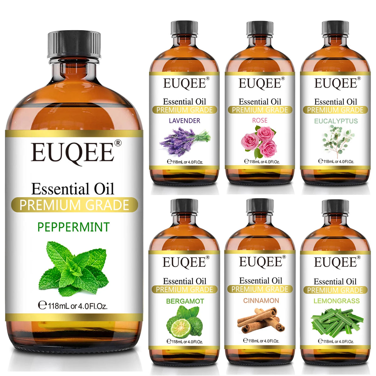 EUQEE 118ml Pure Essential Oil For Skin Peppermint Lavender Eucalyptus Vanilla Bergamot Aromatherapy Essential Oils For Diffuser