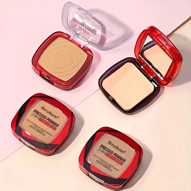 Matte Full Coverage Pressed Powder Foundation With Puff Applicator, 24H Fresh Wear Matte Weightless Finishing Powder Makeup