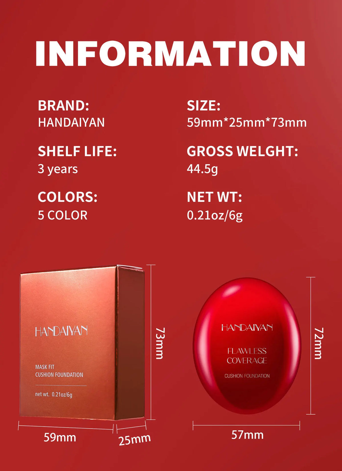 Korean Air Cushion Foundation - Light Natural Moisturizing Concealer Whitening Oil-Control Women's Long-lasting Makeup Base