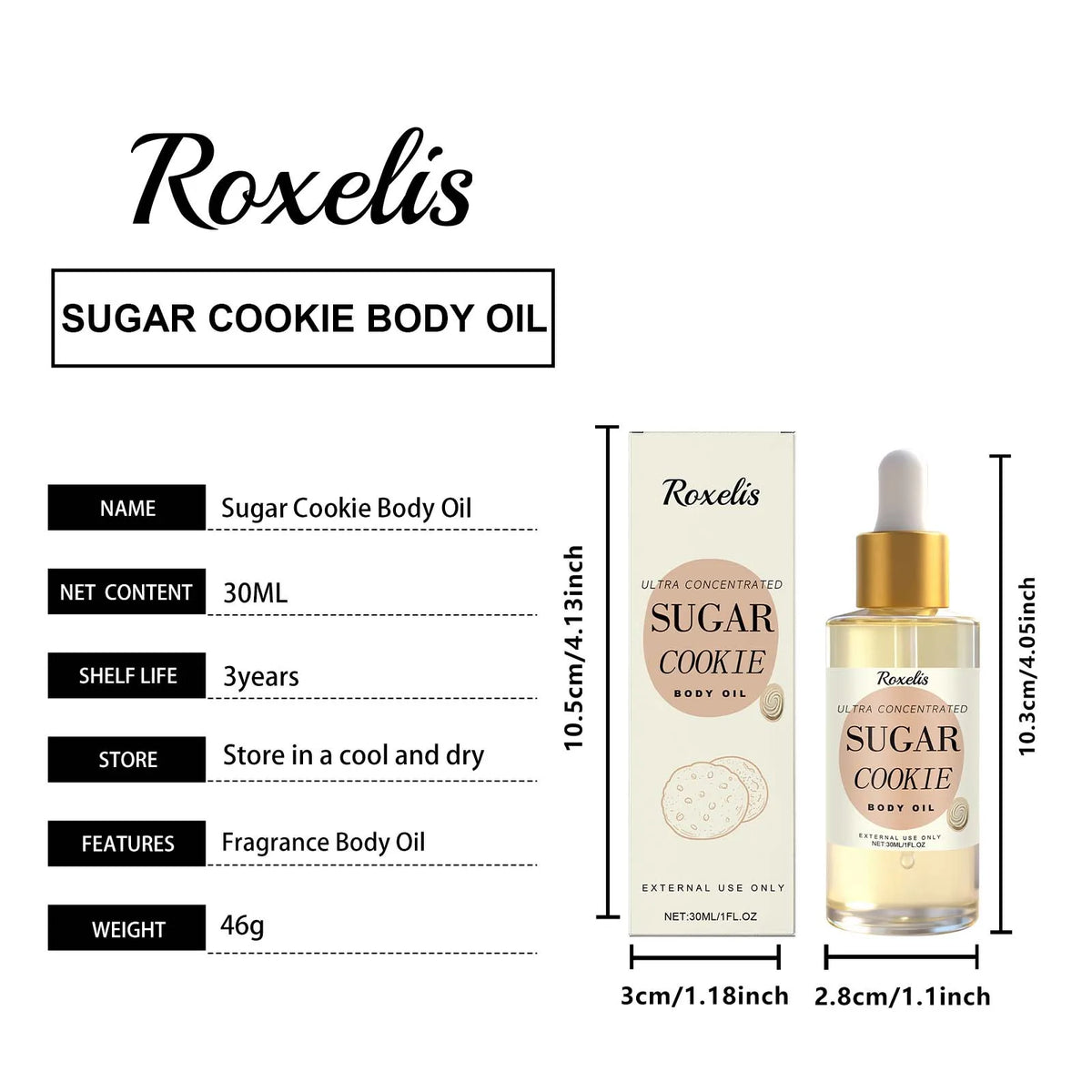 Body Oil Moisturizing and Repairing Sweet Cookie Scent Dry Skin Remedy Luxury Long Moisturization Glamour Celebration Luxury