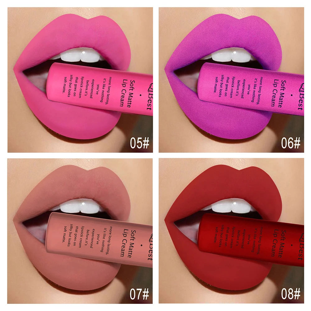 QIBEST Sexy Velvet Matte Lip Gloss Liquid Lipstick Lipgloss Beauty Red Nude Waterproof Long-lasting Lip Stain Makeup For Women