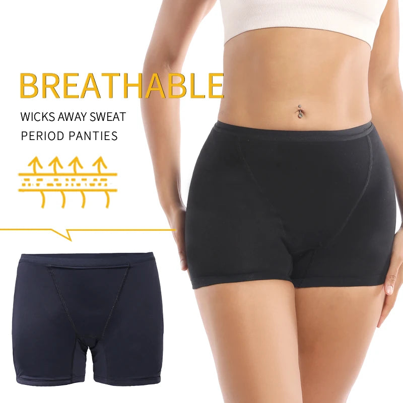 Heavy Flow Menstrual Panties 4-Layer Leak Proof Cotton Boyshorts Period Underwear Absorbent Overnight Incontinence Boxer Briefs