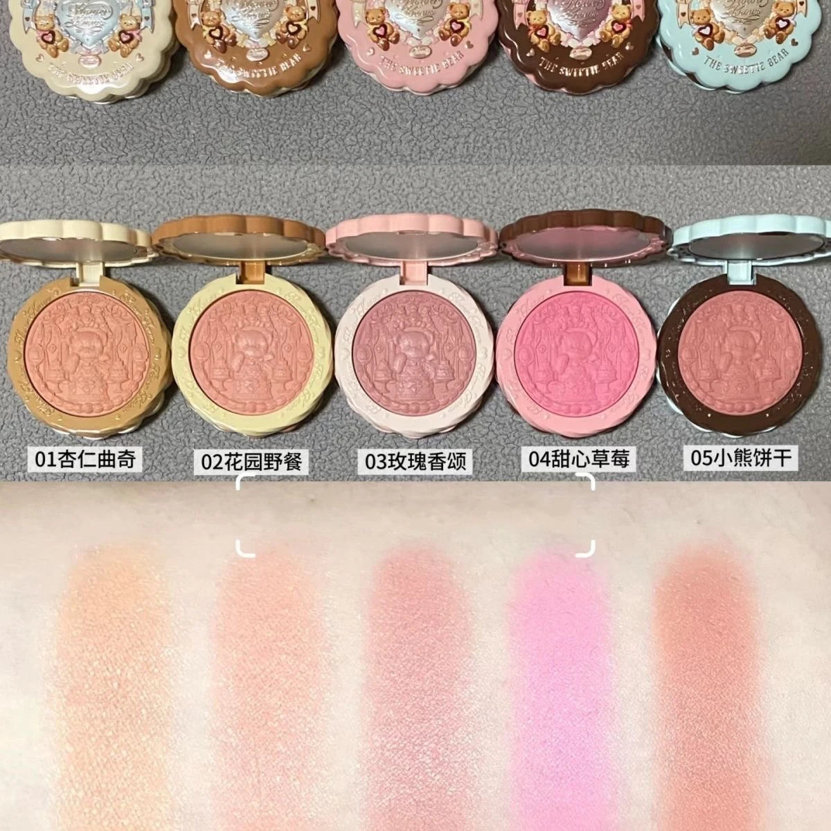 FLOWER KNOWS THE SWEETIE BEAR COLLECTION Silk Satin Blush Powder For Cheeks Contour Face Bunny Garden Blush Natural Matte Finish