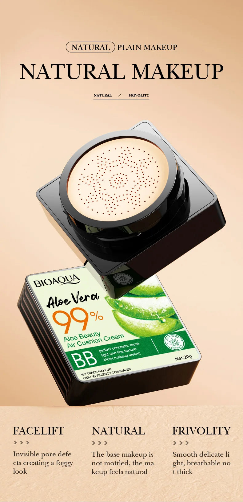 Aloe Air Cushion Foundation CC Cream Water Feeling Flawless BB Cream Moisturizing Oil Control Smooth Natural Concealer