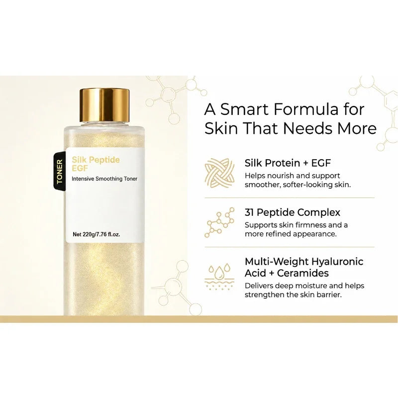 Silk Peptide EGF Facial Toner Gold Particle Smoothing Essence Water Deep Hydration Moisturizing Face Liquid Daily Korea Skincare