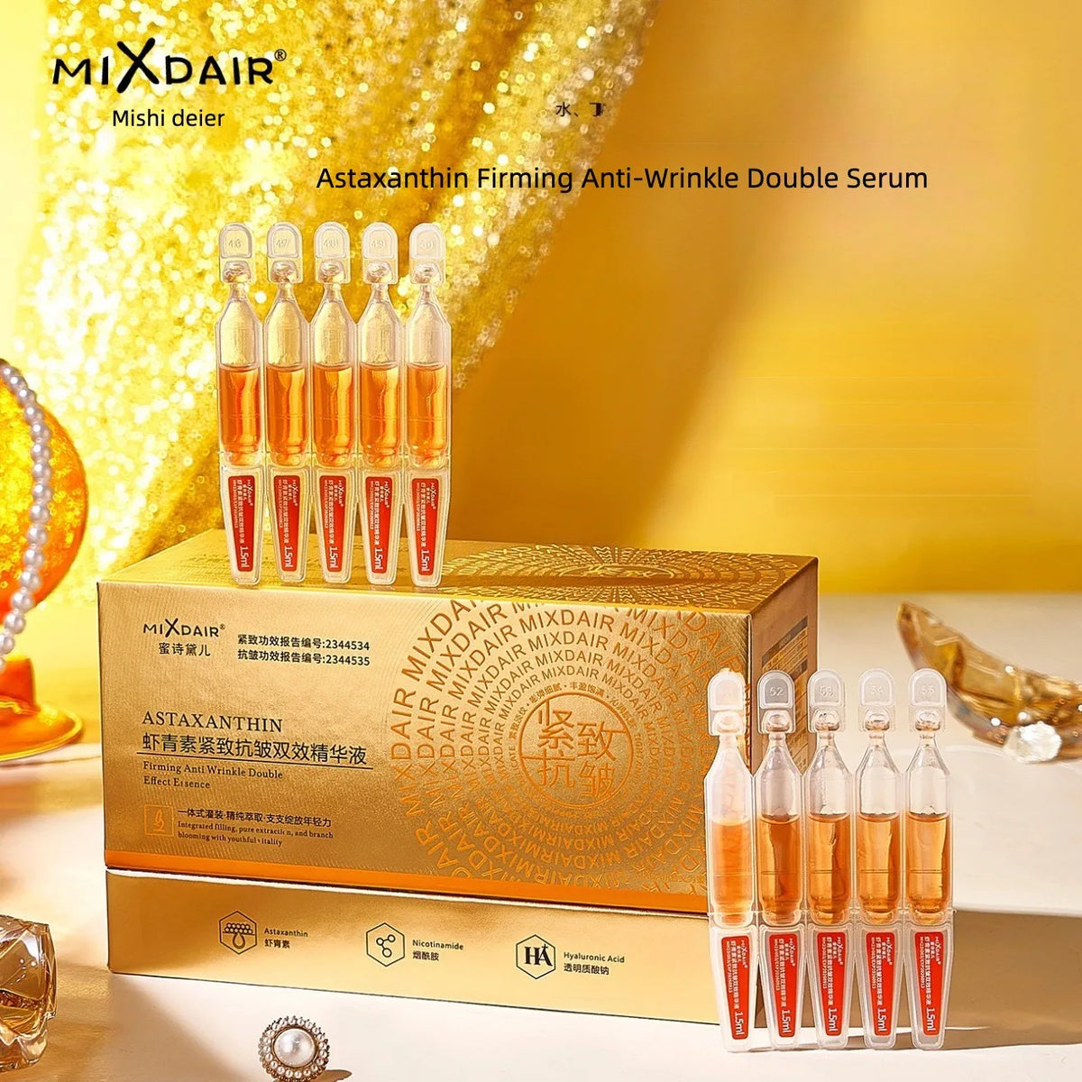 Anti Wrinkle Serum with Astaxanthin 30 Vials - Face Lifting & Firming Ampoules for All Skin Types - Skincare