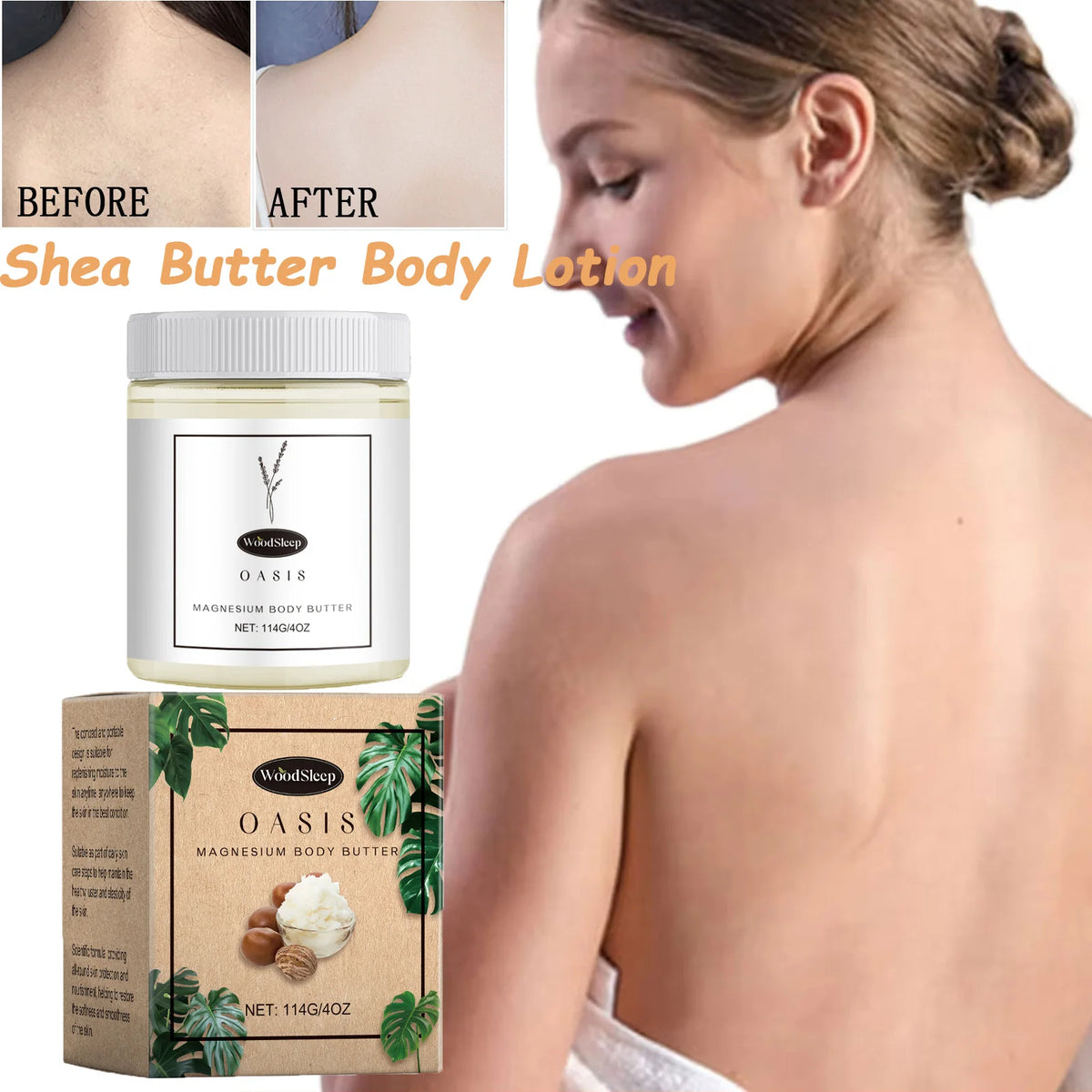 Shea Butter Body Lotion Moisturizing Magnesium Body Butter Nourishing Skin Soft Smooth Soothes Muscles Body Skincare Cream