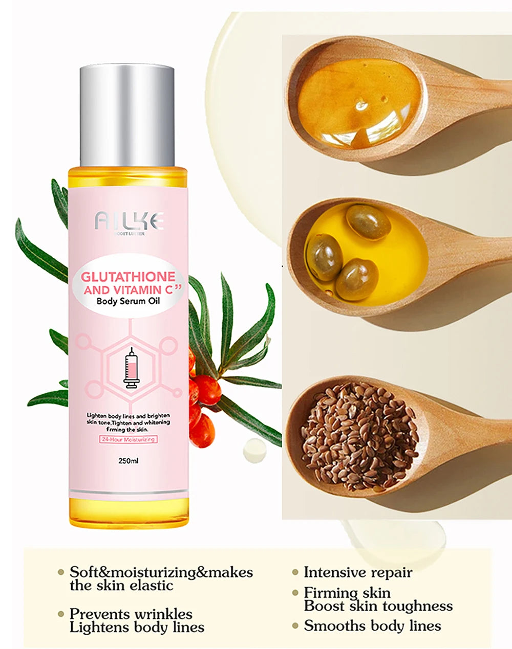AILKE Brightening Skin Care Set, With Vitamin C, Glutathione, Reduce Spots, Moisturizing, Smooth Soft Skin, Improve Skin Radiant