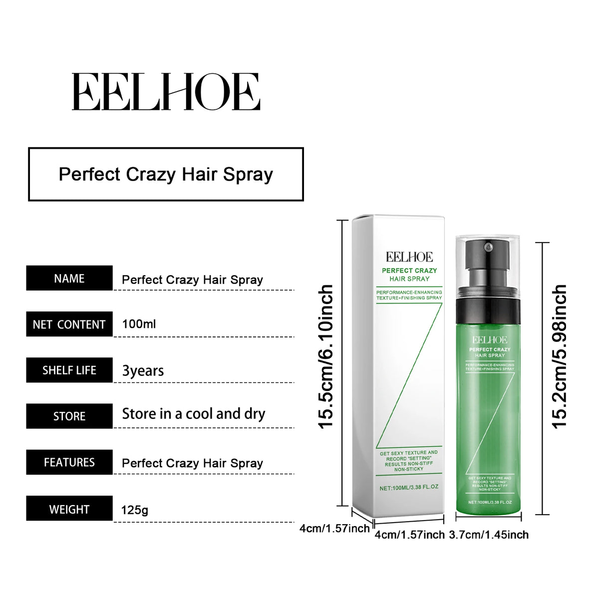 EELHOE Volumizing Hair Spray Oil Control Refreshing Anti Frizz Quick Dry Lightweight Non Greasy Soft Smoothing Hair Spray 100ml