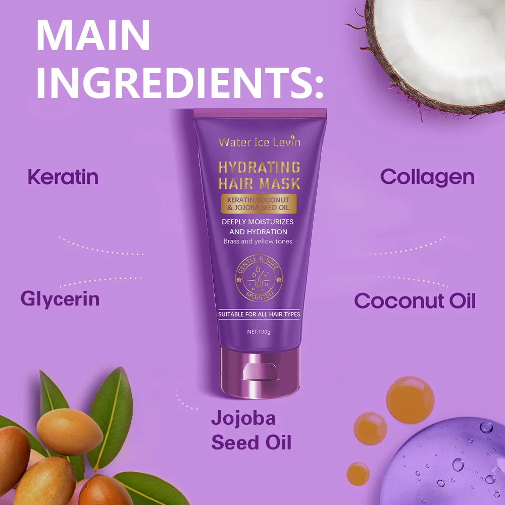 Keratin Purple Hair Mask - Purple-Blue Protein Deep Conditioner Treatment - Suitable for blonde, platinum, silver, gray, or brown dry and damaged copper-toned hair