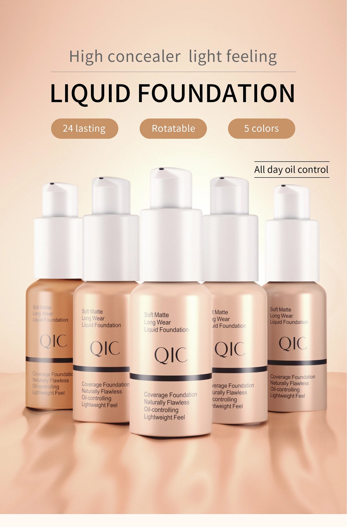 Liquid Foundation Concealer Face Naturally Flawless Matte Oil-Control Waterproof Long Lasting Foundation 30ml 5 Colors Optional