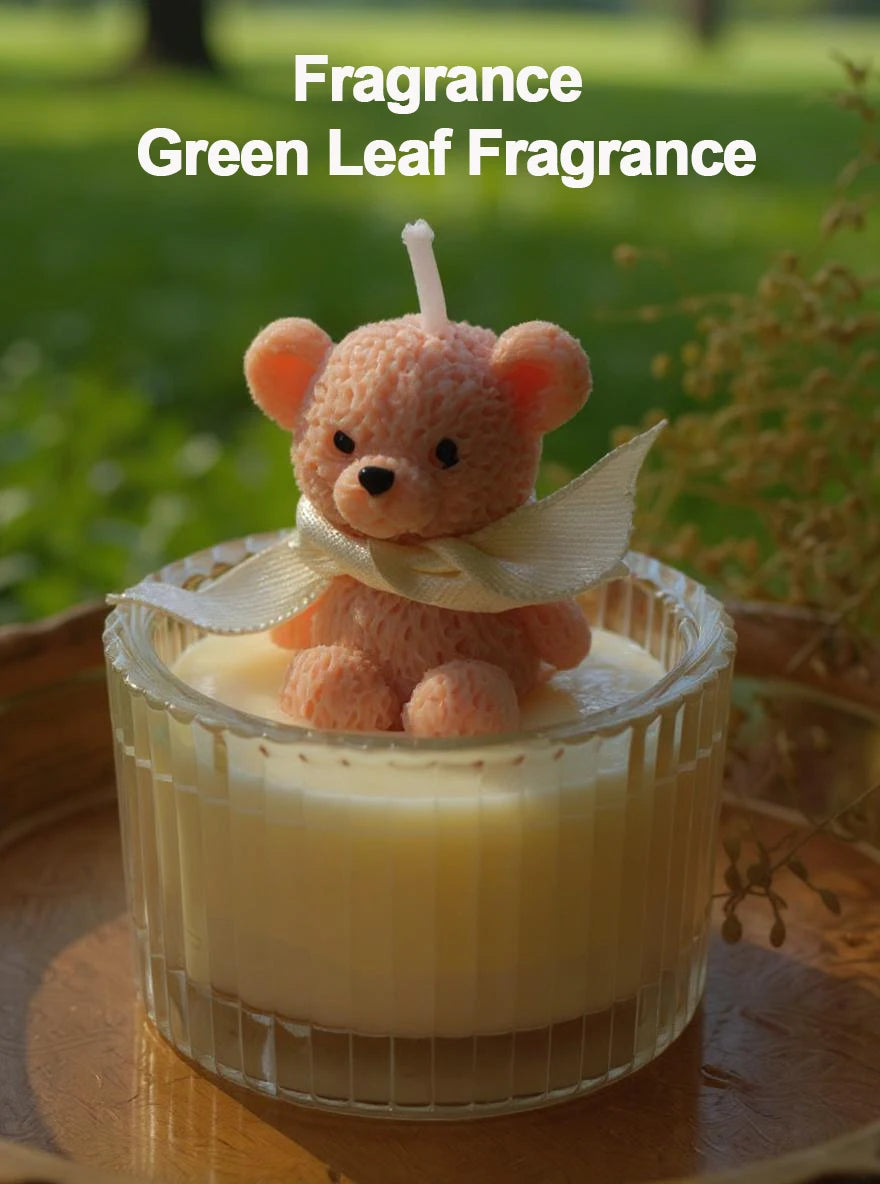 Scented Luxury Teddy Bear Soy Candle in Glass Jar with Ribbon, Creamy Pastel Gifts for Women, Bridal Shower & Holiday Favors