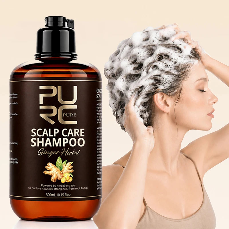 PURC 300ml 5 In 1 Instant Coloring Shampoo Natural Ginger Herbal Shampoo for Men Women Promote Hair Growth and Deeply Nourish
