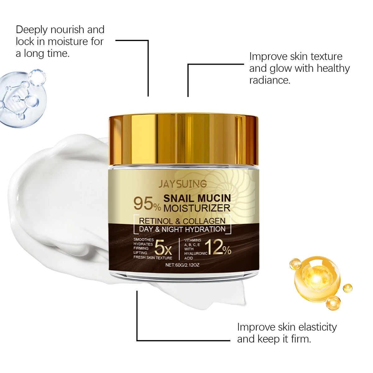 95% Snail Mucin Moisturizer Collagen Rejuvenating Anti Aging Wrinkles Firm Lift Brighten Retinol Hyaluronic Acid Day Night Cream
