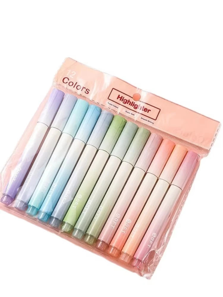 12pcs/set Pastel Color Highlighter Kawaii Stationery Color Marker School Supplies Student Marker Highlighter JapaneseStationery