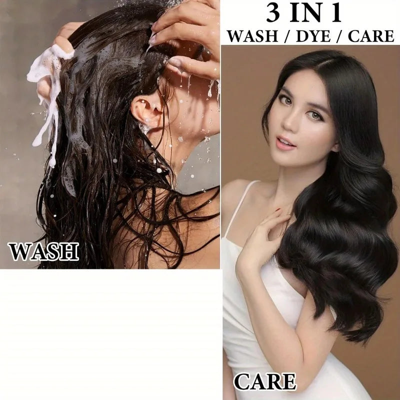 2pcs Black Hair Colouring Shampoo Natural Herbal Essence 3 in 1 Colouring Shampoo Clean Dandruff Removing for Covering White