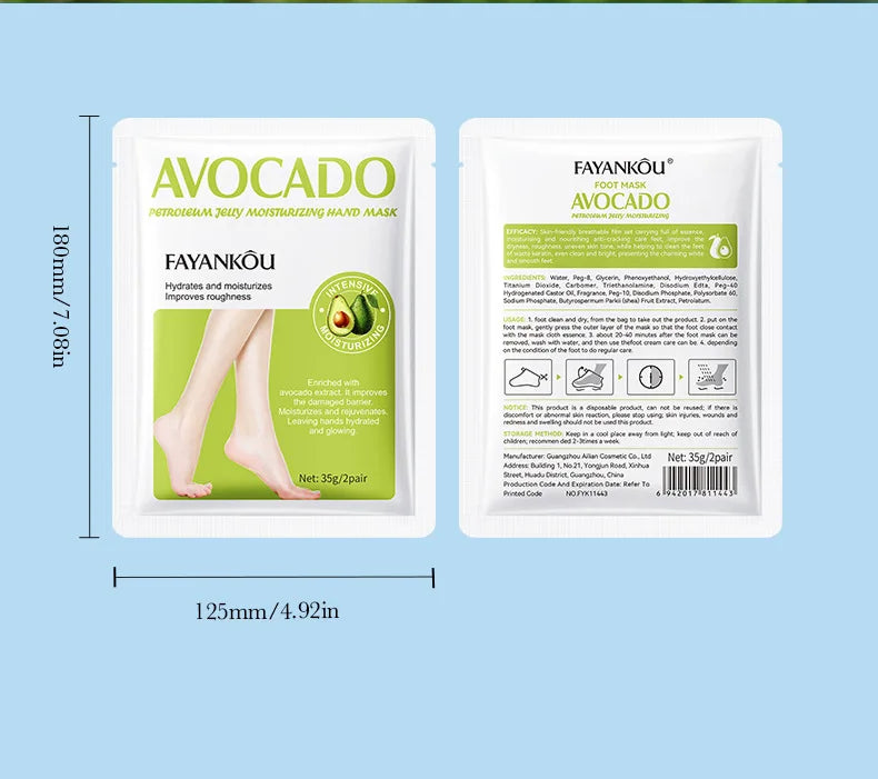 5 Pairs Avocado Exfoliating Foot Mask Feet Pedicure Remove Dead Skin Moisturizing Foot Exfoliator Feet Masks Skin Care Products