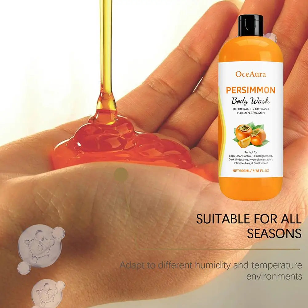 100ML Persimmon Body Wash Moisturizing Skin Cleaning Smooth Soft Body Odor Remover Bath Products Exfoliating Shower Gel Care