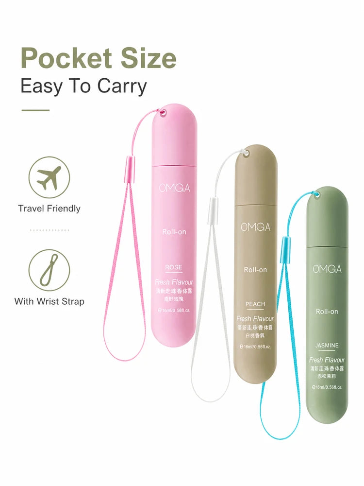 3pcs Portable Roll On Perfume Set 16ml Fresh Body Fragrance for Women Travel Size Long Lasting Scent Rose Peach Jasmine