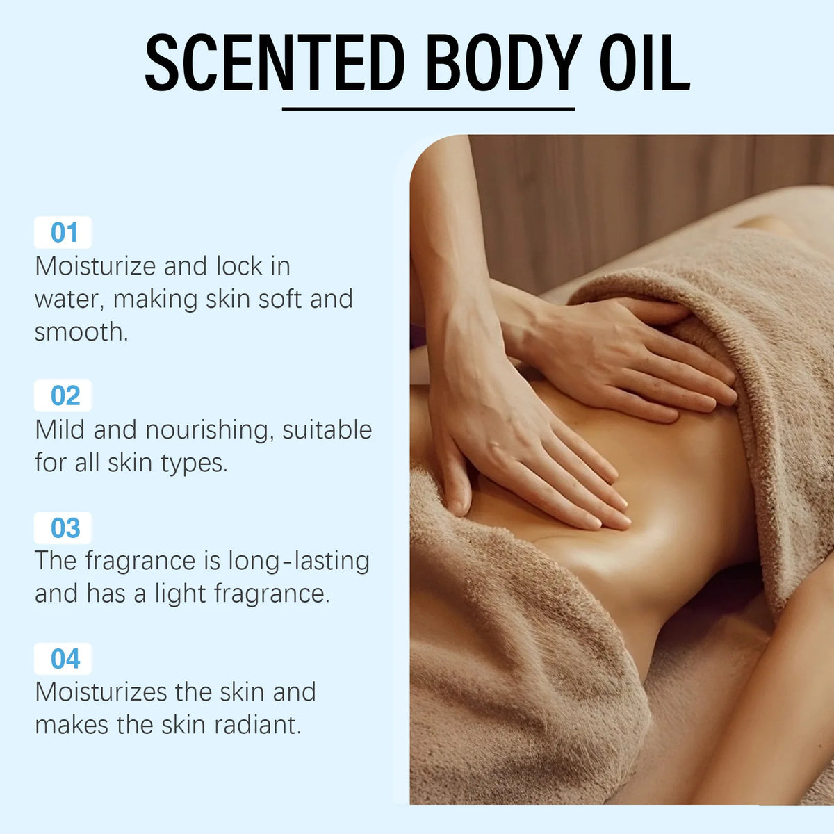 Scented Body Oil Long Lasting Moisturizing Stress Relief Deep Nourishing Muscle Relaxing Soften Smoothing Skin Body Massage Oil