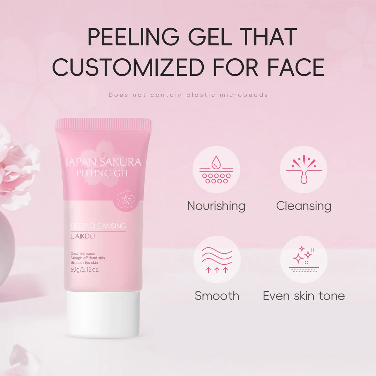 LAIKOU  Sakura Peeling Gel, Deep Cleansing Face Exfoliator, Remove Dead Skin Smooth Skin Gentle Exfoliating Scrub 60g