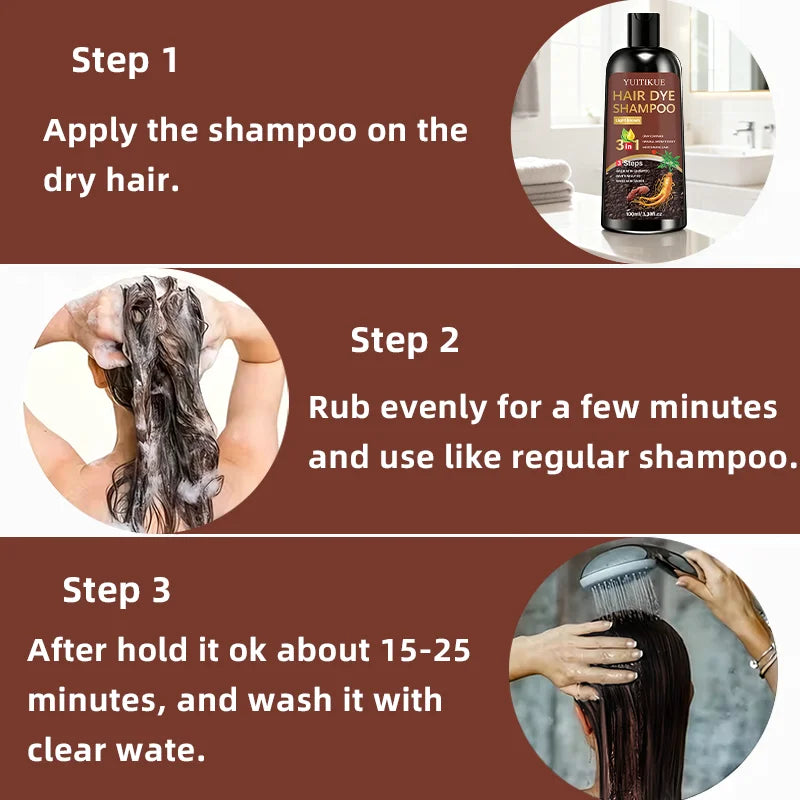 YUITIKUE 3-in-1 Light Brown Hair Dye Shampoo | 3-Step Easy Application For Natural Gray Coverage & Moisturizing Care 100ml