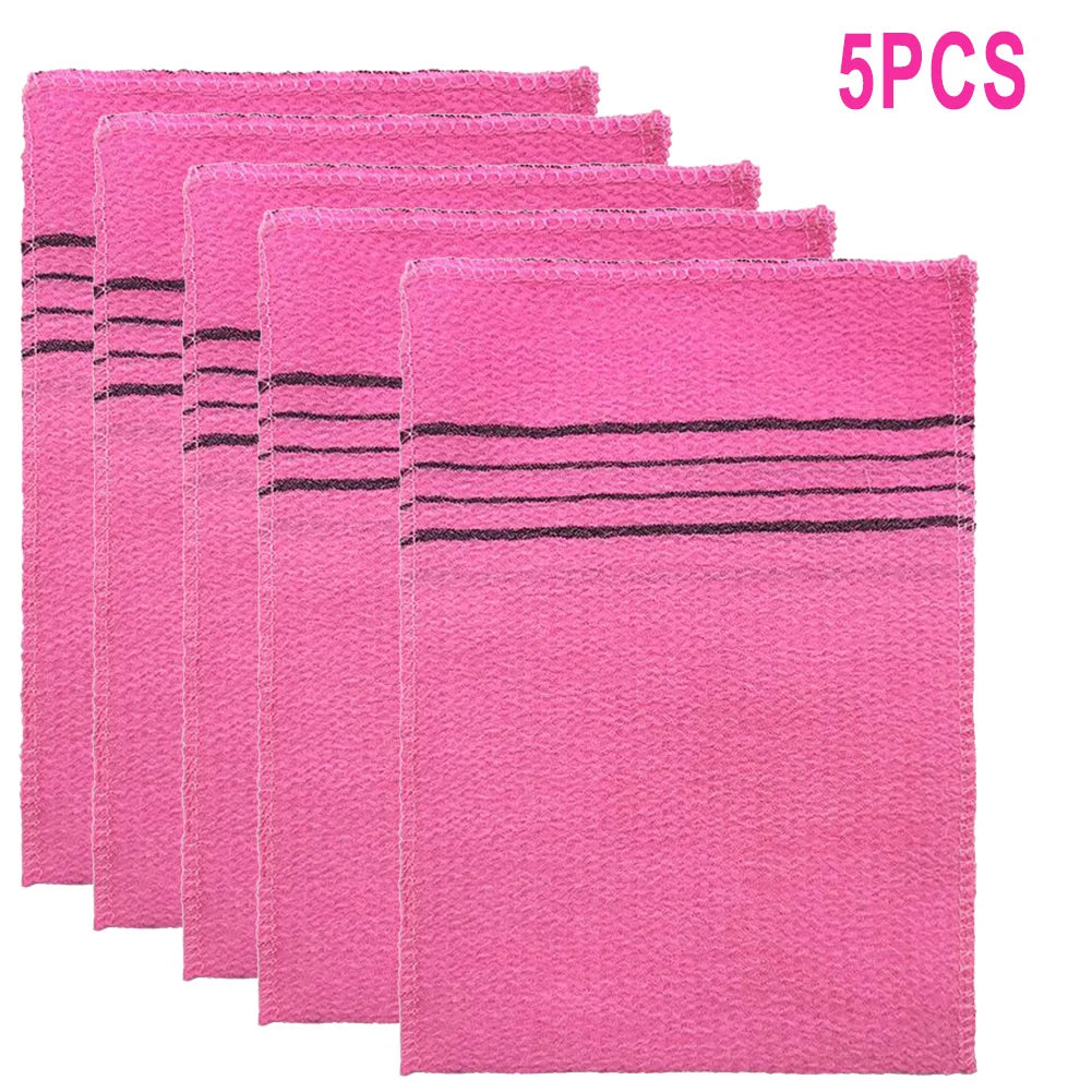 5Pcs Shower Bath Scrub Glove Korean Exfoliating Body Scrubs Shower Towels Wash Cloth Portable For Adults Coarse Grain Brush