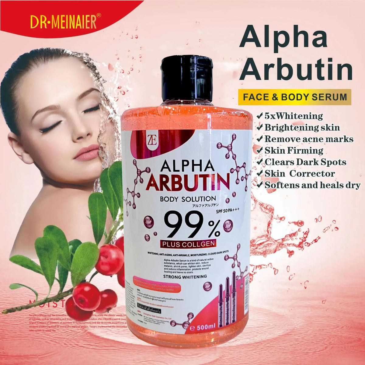 500ml Skin Whitening Face Serum, Reduce Spots, Moisturizing, Even Skin Tone, With Alpha Arbutin, Skin Lightening Body Serum