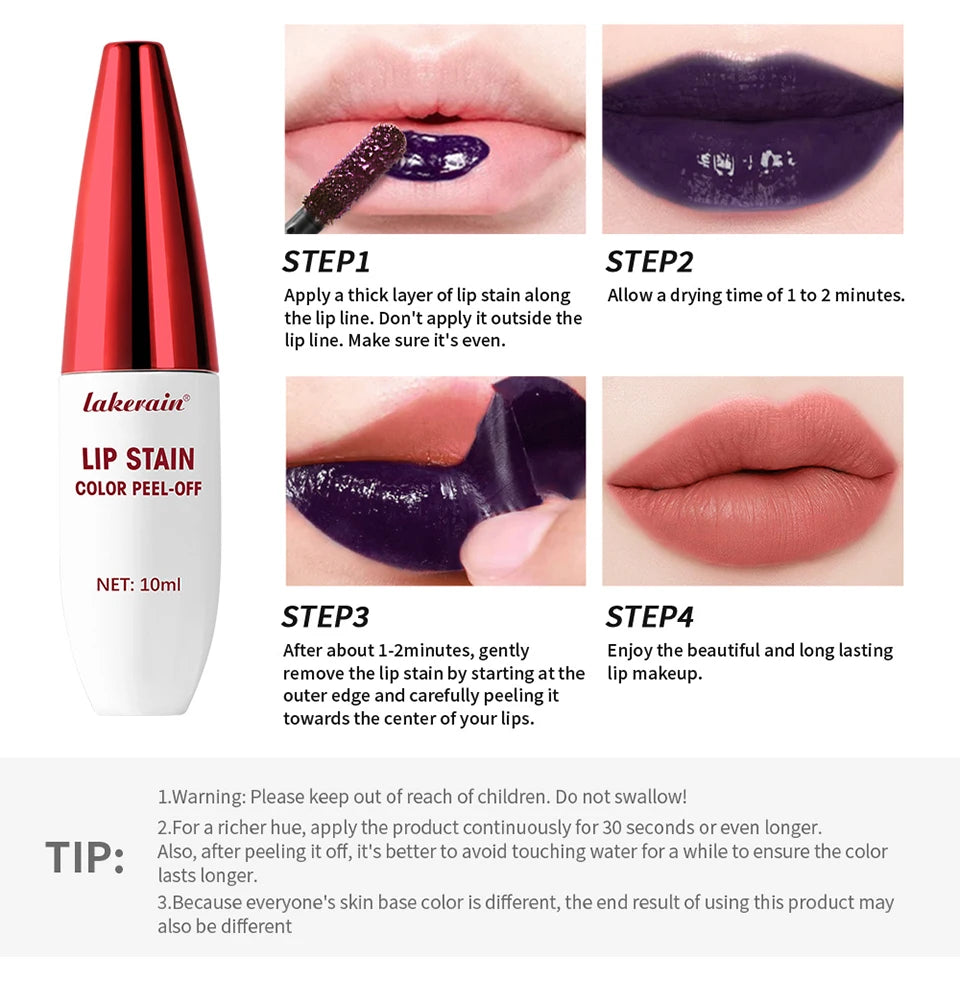 Peel Off Lip Stain Tattoo Tint Long Lasting Waterproof Smudge Transfer Proof Rich Pigment Natural Vivid Lip Color Lightweight Daily Lip Makeup Cosmetic