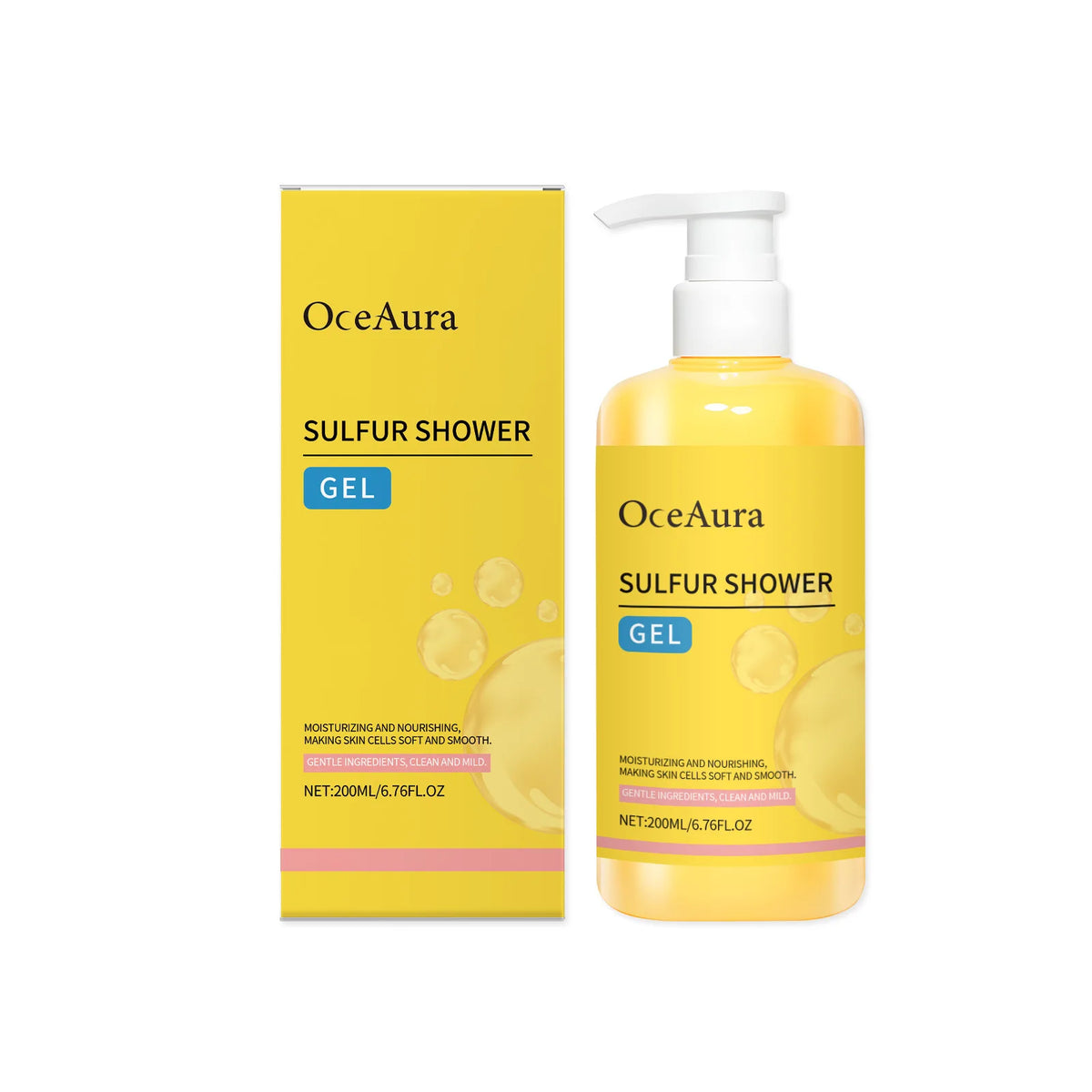 OceAura Sulfur Shower Gel Softening Skin Refreshing Smoothing Long Lasting Moisturizing Gentle Cleansing Sulfur Body Wash 200ml