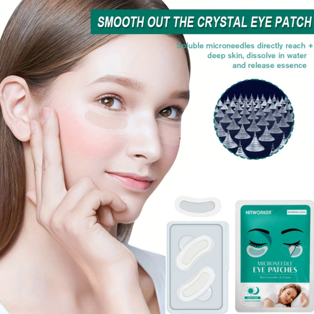 Microneedle Soluble Eye Patches, Hyaluronic Acid Eye Masks for Deep Hydration, Anti-Wrinkle  Firming Skincare