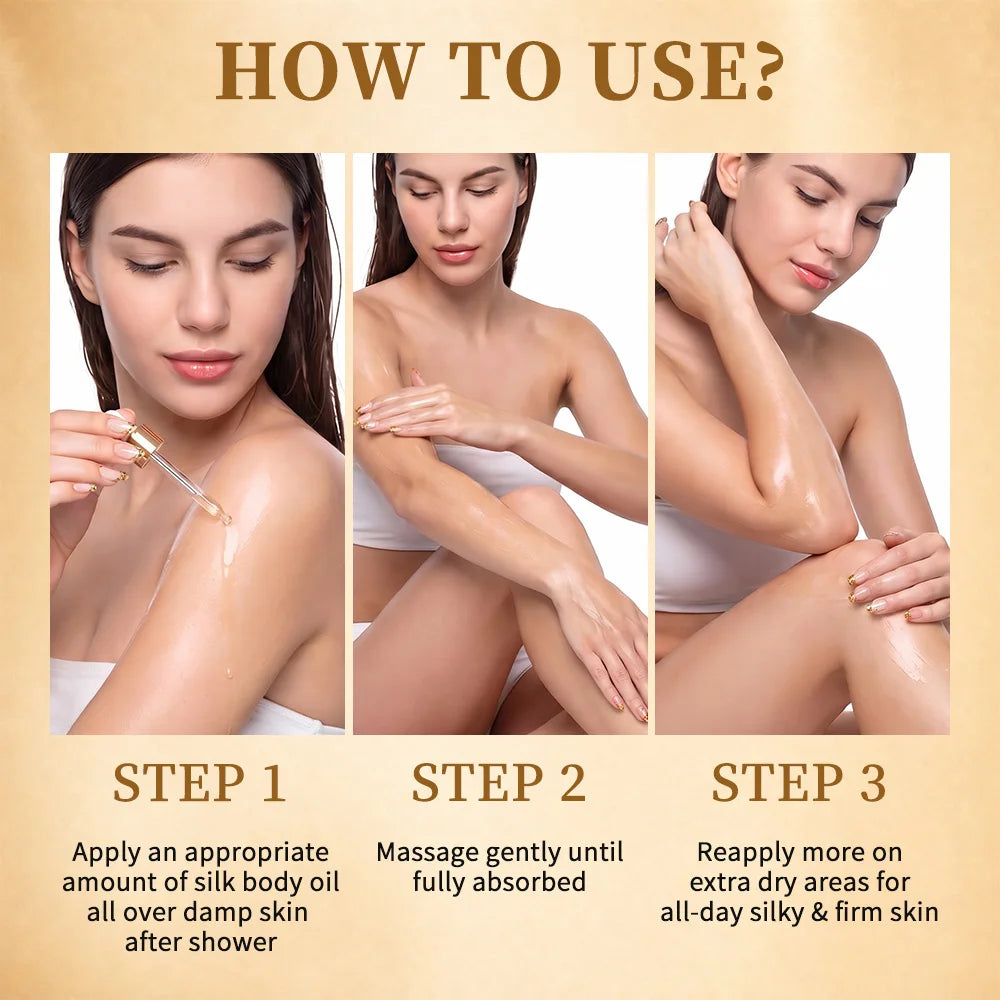 Silk Body Oil Women Firming Anti Aging Moisture Crepey Hydrate After Shower Scented Organic Premium Blend Body Care
