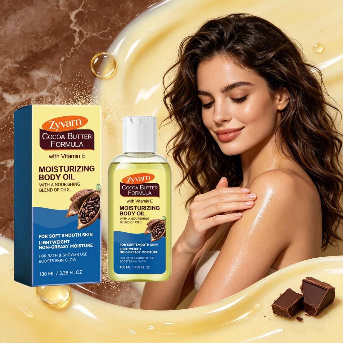 Vitamin E Nourishing Dry Skin Glow Body Oil Lightweight No Greasy Shower Bath Smooth Radiance Cocoa Butter Moisturizing Body Oil