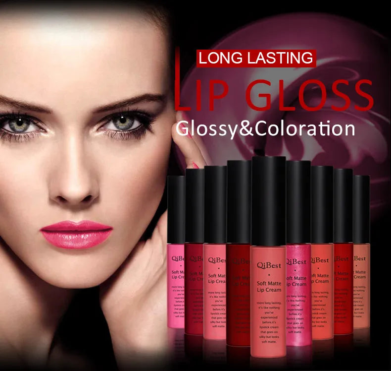 QIBEST Sexy Velvet Matte Lip Gloss Liquid Lipstick Lipgloss Beauty Red Nude Waterproof Long-lasting Lip Stain Makeup For Women