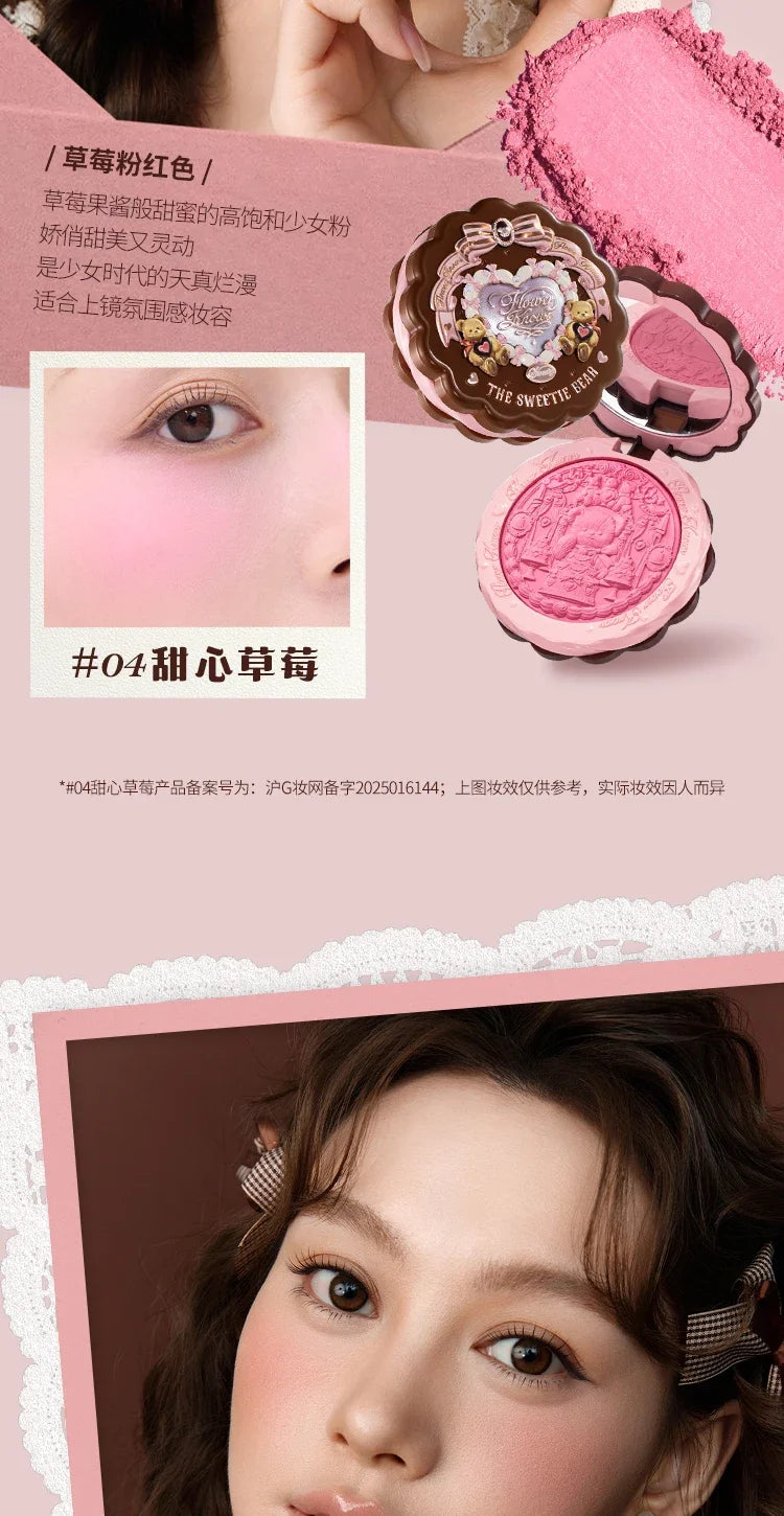 FLOWER KNOWS THE SWEETIE BEAR Blushes Silk Satin Blush Powder For Cheeks Contour Face For A Natural Matte Finish Vegan Makeup