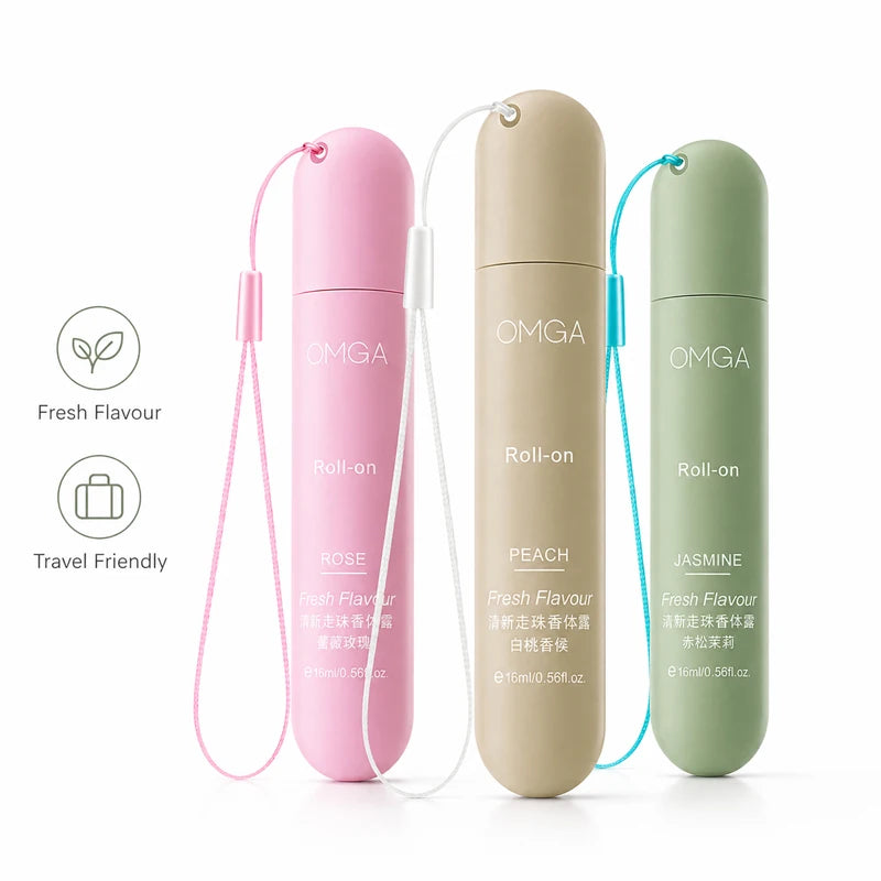 3pcs Portable Roll On Perfume Set 16ml Fresh Body Fragrance for Women Travel Size Long Lasting Scent Rose Peach Jasmine