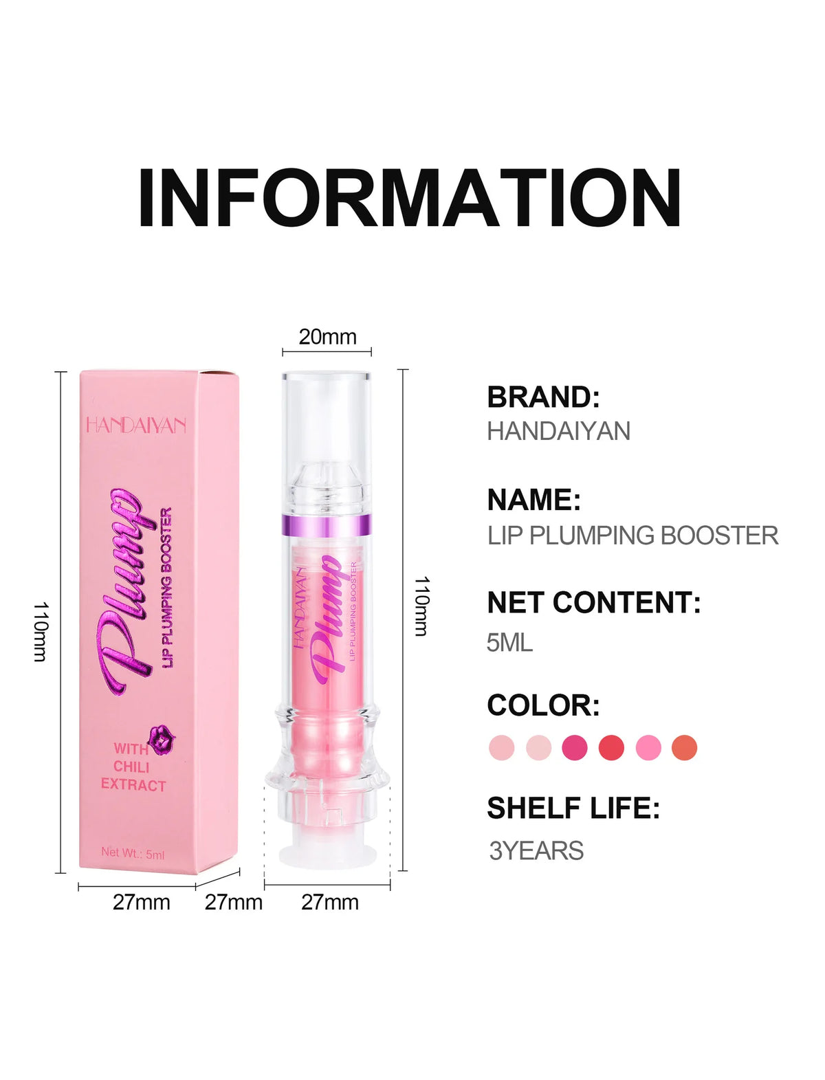 HANDAYAN 6 Color Lip Plumper Gloss Moisturizing Honey Oil Enhancer Transparent Shine Booster Makeup Beauty
