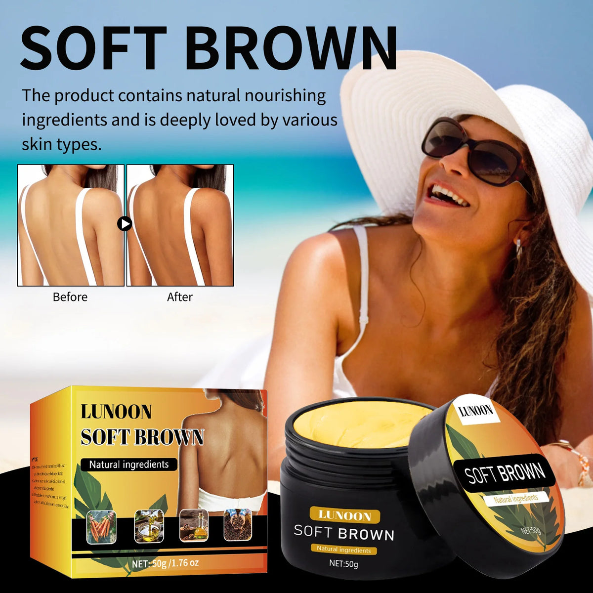 Self-Tanning & Suntan Shield Cream - Long-Lasting Face & Body Bronzer, Nourishing Formula for Natural Sun-Kissed Look.