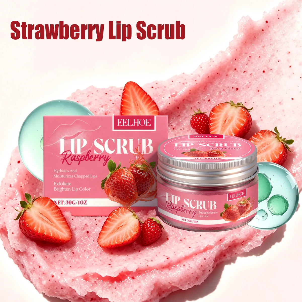 Strawberry Lip Scrub Exfoliating Preventing Drying Cracking Remove Dead Skin Improve Dullness Moisturizing Brightening Lip Care
