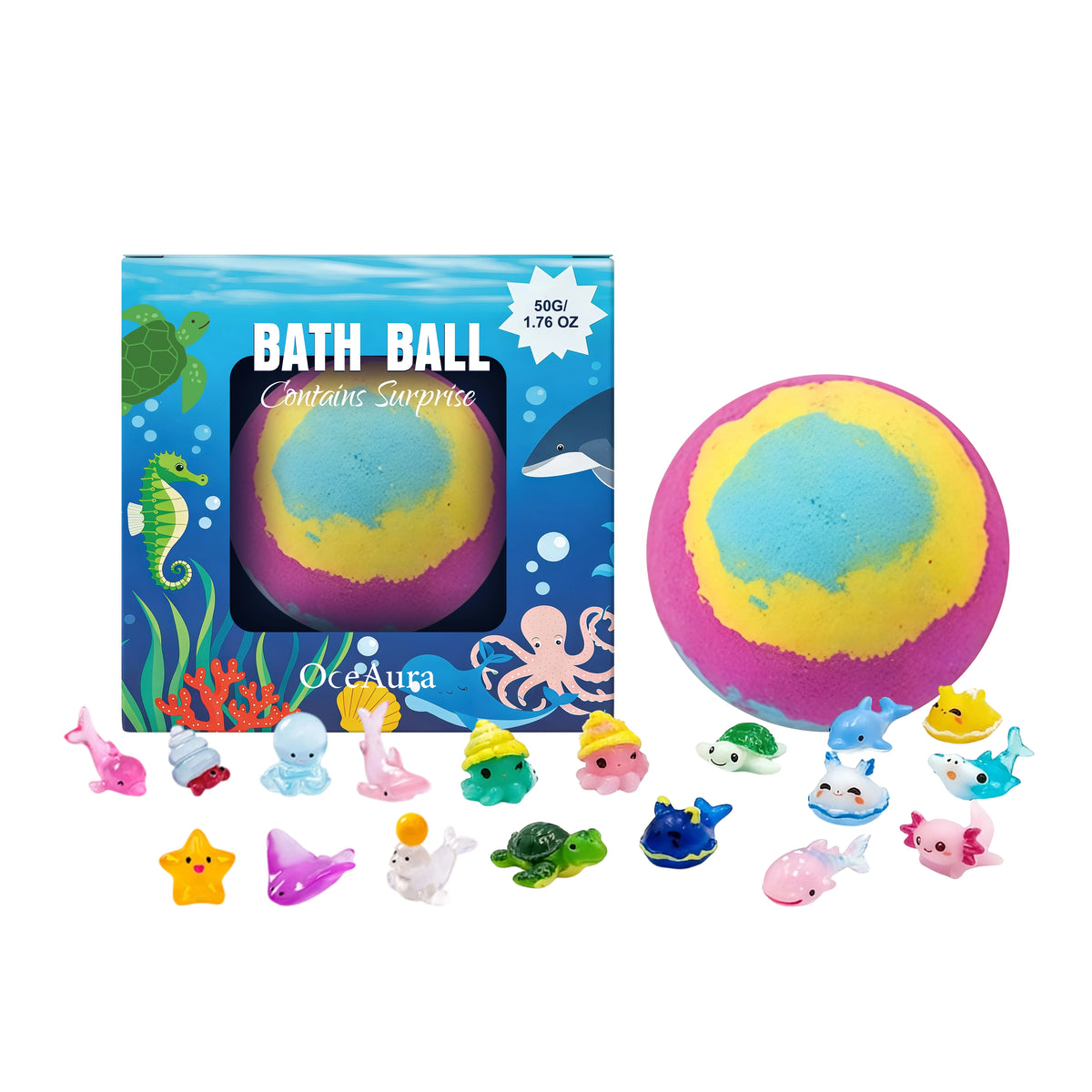 Bath Bombs Set with Surprise Toys Inside – Natural & Organic Fizzies for Bubble Bath Gift for Birthday Holiday , 600g (50g × 12)