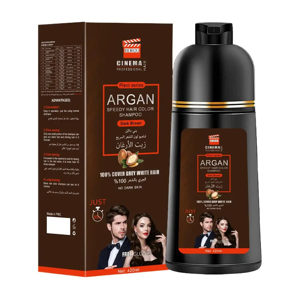 3-in-1 Collagen Argan Oil Shampoo Long-Lasting Black Hair Dye Shampoo for Men Women Nourishes Colors Gray Hair, 400/420ml